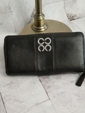 Coach Black Leather Zip-Around Wallet with Silver Logo